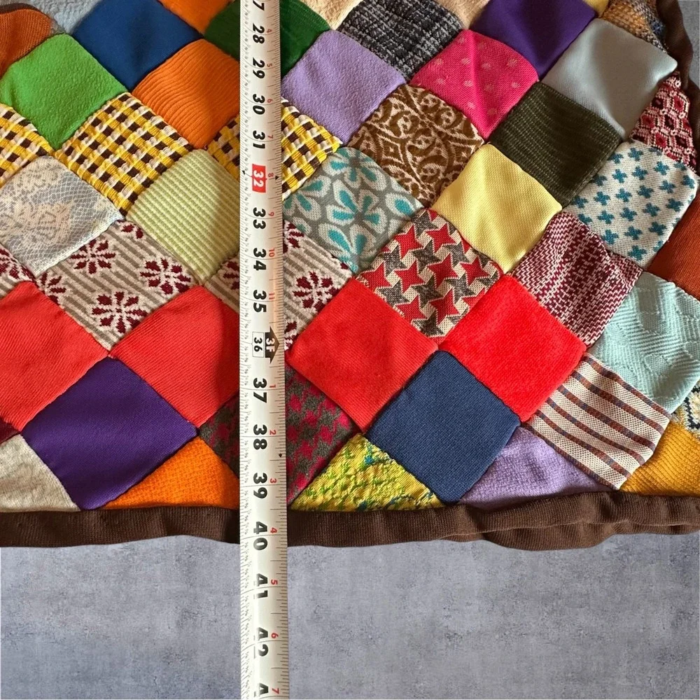 Vintage Unfinished Patchwork Quilt Top 82x80 Multi Color Hand Stitched Square